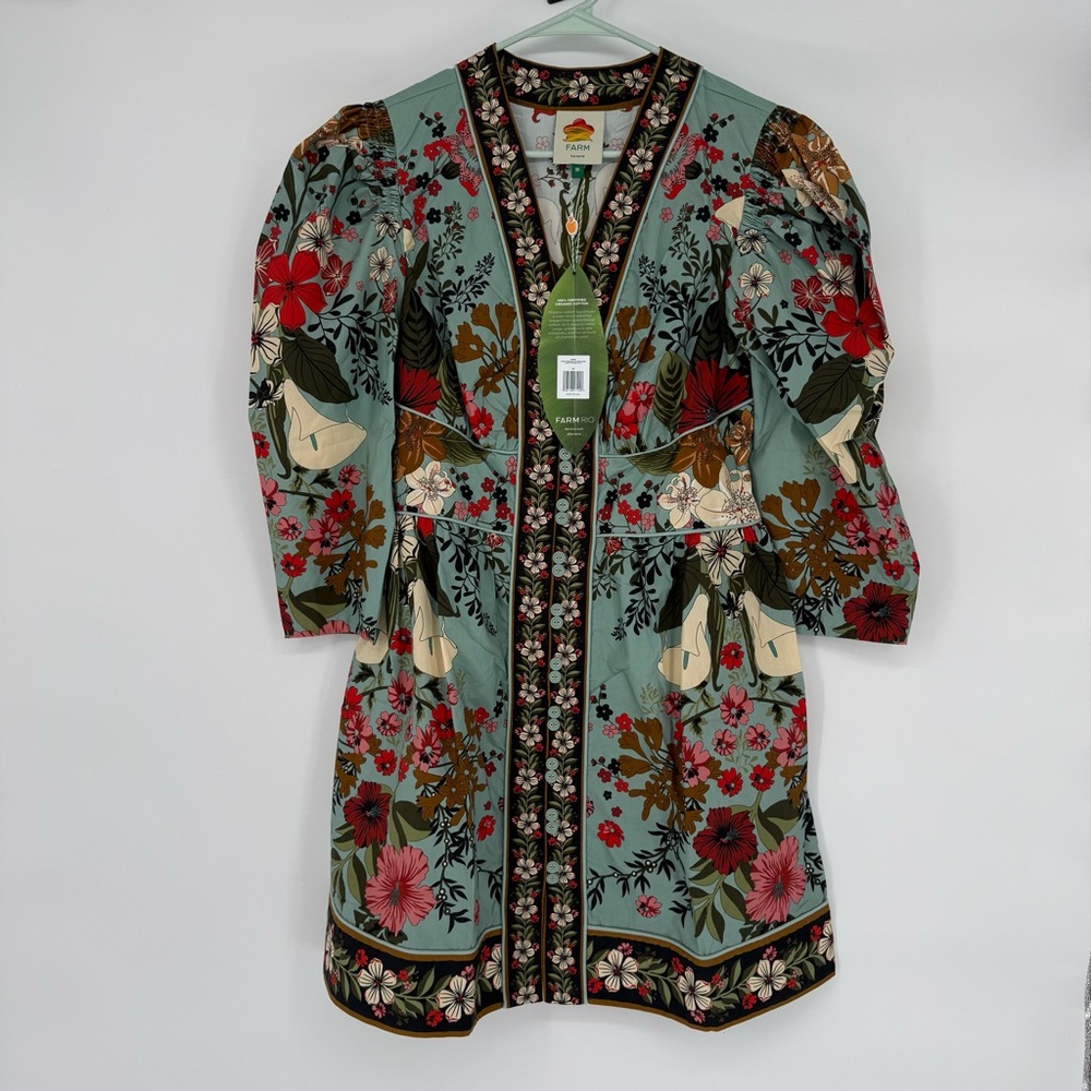 Farm Rio Blue Beauty Bouquet Mini Dress Medium NWT
